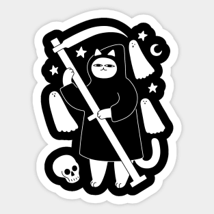 Spooky Grim Reaper Cat Sticker